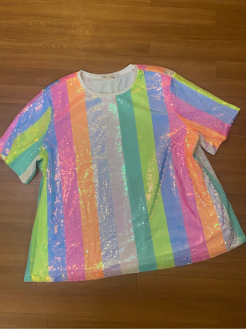 Sequin Pastel Stripe Short Sleeve blouse - 3X